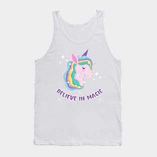 Believe In Magic Beautiful Unicorn With Stars Tank Top